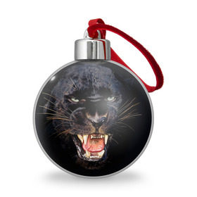 Ёлочный шар с принтом Пантера , Пластик | Диаметр: 77 мм | животные | зубы | киса | киска | кошка | оскал | пантера