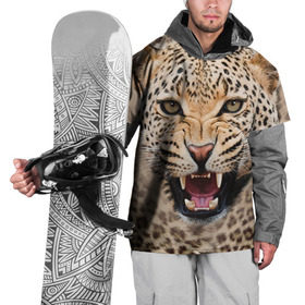 Накидка на куртку 3D с принтом Леопард , 100% полиэстер |  | животные | зубы | киса | киска | кошка | леопард | оскал