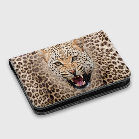 Картхолдер с принтом с принтом Леопард , натуральная матовая кожа | размер 7,3 х 10 см; кардхолдер имеет 4 кармана для карт; | животные | зубы | киса | киска | кошка | леопард | оскал