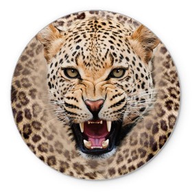 Коврик круглый с принтом Леопард , резина и полиэстер | круглая форма, изображение наносится на всю лицевую часть | Тематика изображения на принте: животные | зубы | киса | киска | кошка | леопард | оскал