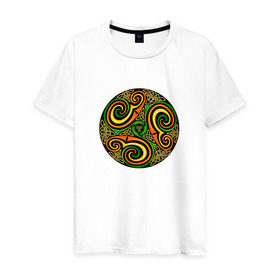Мужская футболка хлопок с принтом Кельтская спираль , 100% хлопок | прямой крой, круглый вырез горловины, длина до линии бедер, слегка спущенное плечо. | кельтская спираль | кельтская спиральспираль | кельты | орнамент