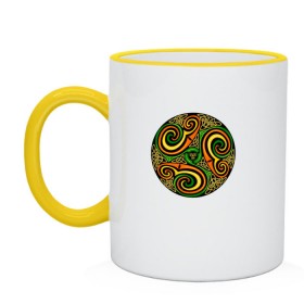 Кружка двухцветная с принтом Кельтская спираль , керамика | объем — 330 мл, диаметр — 80 мм. Цветная ручка и кайма сверху, в некоторых цветах — вся внутренняя часть | кельтская спираль | кельтская спиральспираль | кельты | орнамент