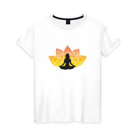Женская футболка хлопок с принтом Йога , 100% хлопок | прямой крой, круглый вырез горловины, длина до линии бедер, слегка спущенное плечо | йога | йогаумиротворение | спокойствие | фитнес