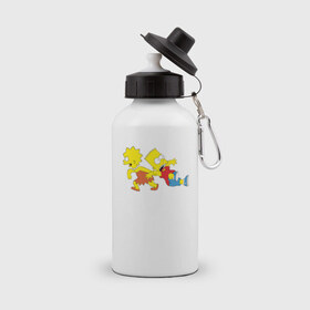 Бутылка спортивная с принтом Bart and Lisa , металл | емкость — 500 мл, в комплекте две пластиковые крышки и карабин для крепления | bart and lisa барт и лиза симпсоны simpsons