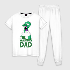Женская пижама хлопок с принтом The walking dad , 100% хлопок | брюки и футболка прямого кроя, без карманов, на брюках мягкая резинка на поясе и по низу штанин | 