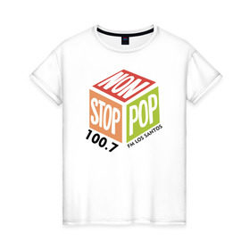 Женская футболка хлопок с принтом Non Stop Pop , 100% хлопок | прямой крой, круглый вырез горловины, длина до линии бедер, слегка спущенное плечо | 