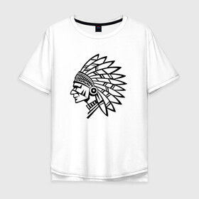 Мужская футболка хлопок Oversize с принтом Индеец , 100% хлопок | свободный крой, круглый ворот, “спинка” длиннее передней части | Тематика изображения на принте: вождь | индеец | индеецперья | индейцы | узоры