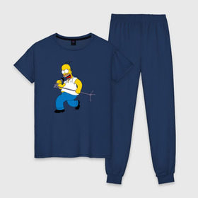 Женская пижама хлопок с принтом Homer Rock , 100% хлопок | брюки и футболка прямого кроя, без карманов, на брюках мягкая резинка на поясе и по низу штанин | homer rock гомер рок simpsons симпсоны