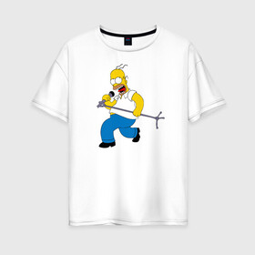 Женская футболка хлопок Oversize с принтом Homer Rock , 100% хлопок | свободный крой, круглый ворот, спущенный рукав, длина до линии бедер
 | homer rock гомер рок simpsons симпсоны
