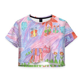 Женская футболка 3D укороченная с принтом Детские рисунки , 100% полиэстер | круглая горловина, длина футболки до линии талии, рукава с отворотами | dg | габбана | детский | дольче | карандаш | картина | мода | рисунок
