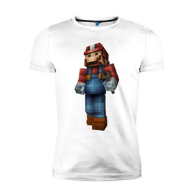 Мужская футболка премиум с принтом Марио (Minecraft) , 92% хлопок, 8% лайкра | приталенный силуэт, круглый вырез ворота, длина до линии бедра, короткий рукав | Тематика изображения на принте: майнкрафт