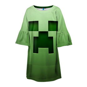 Детское платье 3D с принтом Minecraft , 100% полиэстер | прямой силуэт, чуть расширенный к низу. Круглая горловина, на рукавах — воланы | крипер