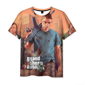 Мужская футболка 3D с принтом GTA , 100% полиэфир | прямой крой, круглый вырез горловины, длина до линии бедер | auto | five | grand | gta | theft | гта