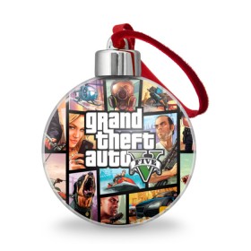 Ёлочный шар с принтом GTA , Пластик | Диаметр: 77 мм | auto | five | grand | gta | theft | гта