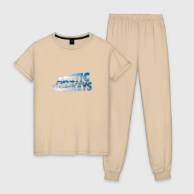 Женская пижама хлопок с принтом Arctic Monkeys ice , 100% хлопок | брюки и футболка прямого кроя, без карманов, на брюках мягкая резинка на поясе и по низу штанин | 