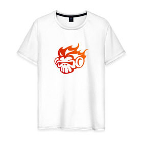 Мужская футболка хлопок с принтом Огненная обезьяна , 100% хлопок | прямой крой, круглый вырез горловины, длина до линии бедер, слегка спущенное плечо. | обезьяна | огненная обезьяна | огненная обезьяна   символ 2016 года. прекрасный подарок к новому годупламя | огонь | череп