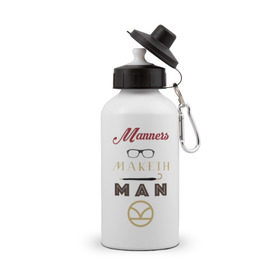 Бутылка спортивная с принтом Manners Maketh Man [Kingsman] , металл | емкость — 500 мл, в комплекте две пластиковые крышки и карабин для крепления | manners maketh man kingsman кингсмен