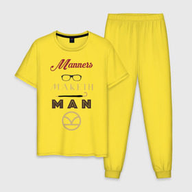 Мужская пижама хлопок с принтом Manners Maketh Man [Kingsman] , 100% хлопок | брюки и футболка прямого кроя, без карманов, на брюках мягкая резинка на поясе и по низу штанин
 | manners maketh man kingsman кингсмен