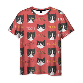 Мужская футболка 3D с принтом Meow , 100% полиэфир | прямой крой, круглый вырез горловины, длина до линии бедер | Тематика изображения на принте: cat | hipster | meow | style | кот | котики | кошка | хипстер | хипстеры