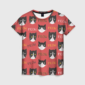 Женская футболка 3D с принтом Meow , 100% полиэфир ( синтетическое хлопкоподобное полотно) | прямой крой, круглый вырез горловины, длина до линии бедер | cat | hipster | meow | style | кот | котики | кошка | хипстер | хипстеры