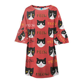 Детское платье 3D с принтом Meow , 100% полиэстер | прямой силуэт, чуть расширенный к низу. Круглая горловина, на рукавах — воланы | cat | hipster | meow | style | кот | котики | кошка | хипстер | хипстеры