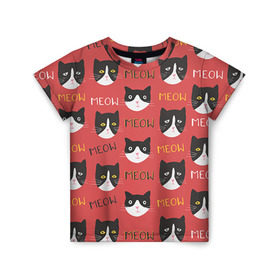 Детская футболка 3D с принтом Meow , 100% гипоаллергенный полиэфир | прямой крой, круглый вырез горловины, длина до линии бедер, чуть спущенное плечо, ткань немного тянется | cat | hipster | meow | style | кот | котики | кошка | хипстер | хипстеры