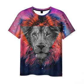 Мужская футболка 3D с принтом Космический лев , 100% полиэфир | прямой крой, круглый вырез горловины, длина до линии бедер | hipster | leon | style | космос | лев | хипстер | хипстеры