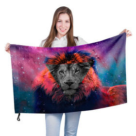 Флаг 3D с принтом Космический лев , 100% полиэстер | плотность ткани — 95 г/м2, размер — 67 х 109 см. Принт наносится с одной стороны | hipster | leon | style | космос | лев | хипстер | хипстеры
