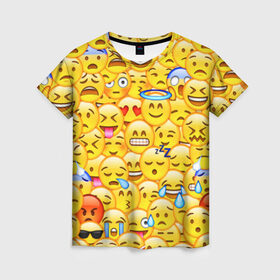 Женская футболка 3D с принтом Emoji , 100% полиэфир ( синтетическое хлопкоподобное полотно) | прямой крой, круглый вырез горловины, длина до линии бедер | emoji | смайлы | эмоджи