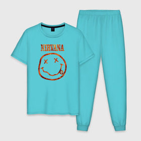 Мужская пижама хлопок с принтом Nirvana fire , 100% хлопок | брюки и футболка прямого кроя, без карманов, на брюках мягкая резинка на поясе и по низу штанин
 | cobain | kurt | nirvana | кобейн | курт | нирвана | рок