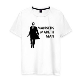 Мужская футболка хлопок с принтом Manners Maketh Man , 100% хлопок | прямой крой, круглый вырез горловины, длина до линии бедер, слегка спущенное плечо. | manners maketh man kingsman кингсман