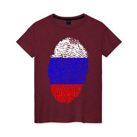 Женская футболка хлопок с принтом Отпечаток Россия , 100% хлопок | прямой крой, круглый вырез горловины, длина до линии бедер, слегка спущенное плечо | лайк | отпечаток пальца | палец | россия | рука | триколор | флаг