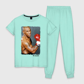 Женская пижама хлопок с принтом Майк Тайсон (Mike Tyson) , 100% хлопок | брюки и футболка прямого кроя, без карманов, на брюках мягкая резинка на поясе и по низу штанин | майк тайсон