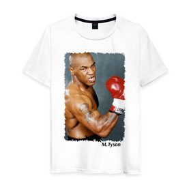 Мужская футболка хлопок с принтом Майк Тайсон (Mike Tyson) , 100% хлопок | прямой крой, круглый вырез горловины, длина до линии бедер, слегка спущенное плечо. | майк тайсон