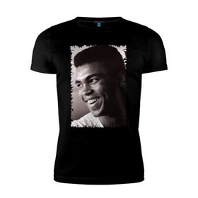 Мужская футболка премиум с принтом Мухаммед Али (Muhammad Ali) , 92% хлопок, 8% лайкра | приталенный силуэт, круглый вырез ворота, длина до линии бедра, короткий рукав | Тематика изображения на принте: мухаммед али