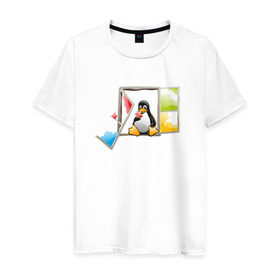 Мужская футболка хлопок с принтом linux , 100% хлопок | прямой крой, круглый вырез горловины, длина до линии бедер, слегка спущенное плечо. | Тематика изображения на принте: linuxlinux