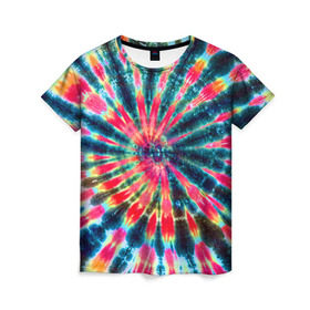 Женская футболка 3D с принтом Tie dye , 100% полиэфир ( синтетическое хлопкоподобное полотно) | прямой крой, круглый вырез горловины, длина до линии бедер | tie dye