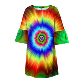 Детское платье 3D с принтом Tie dye , 100% полиэстер | прямой силуэт, чуть расширенный к низу. Круглая горловина, на рукавах — воланы | tie dye