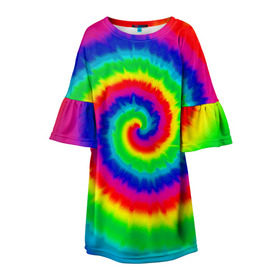 Детское платье 3D с принтом Tie dye , 100% полиэстер | прямой силуэт, чуть расширенный к низу. Круглая горловина, на рукавах — воланы | tie dye