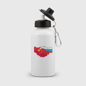 Бутылка спортивная с принтом Россия Китай , металл | емкость — 500 мл, в комплекте две пластиковые крышки и карабин для крепления | европа | китай | россия | руки | сила
