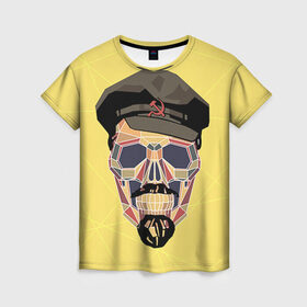 Женская футболка 3D с принтом Полигональный череп Ленина , 100% полиэфир ( синтетическое хлопкоподобное полотно) | прямой крой, круглый вырез горловины, длина до линии бедер | lenin | ильич | ленин | полигональный череп | ретро | ссср | товарищ | череп
