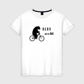 Женская футболка хлопок с принтом Мишка на велосипеде , 100% хлопок | прямой крой, круглый вырез горловины, длина до линии бедер, слегка спущенное плечо | 