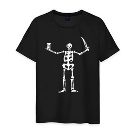 Мужская футболка хлопок с принтом Black Sails Pirate Flag , 100% хлопок | прямой крой, круглый вырез горловины, длина до линии бедер, слегка спущенное плечо. | Тематика изображения на принте: скелет