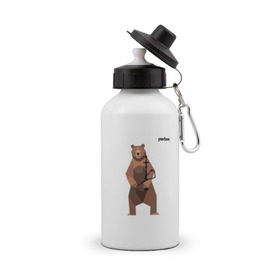 Бутылка спортивная с принтом Медведь Plan B №2 (чёрный) , металл | емкость — 500 мл, в комплекте две пластиковые крышки и карабин для крепления | planb | кальян | медведь | на макете изображен бурый медведь с кальяном | планб