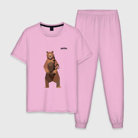 Мужская пижама хлопок с принтом Медведь Plan B №2 (чёрный) , 100% хлопок | брюки и футболка прямого кроя, без карманов, на брюках мягкая резинка на поясе и по низу штанин
 | Тематика изображения на принте: planb | кальян | медведь | на макете изображен бурый медведь с кальяном | планб