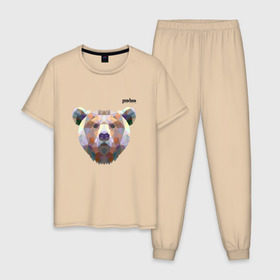 Мужская пижама хлопок с принтом Медведь Plan B №5 (чёрный) , 100% хлопок | брюки и футболка прямого кроя, без карманов, на брюках мягкая резинка на поясе и по низу штанин
 | Тематика изображения на принте: planb | кальян | медведь | планб