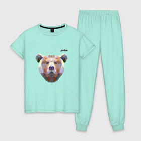 Женская пижама хлопок с принтом Медведь Plan B №5 (чёрный) , 100% хлопок | брюки и футболка прямого кроя, без карманов, на брюках мягкая резинка на поясе и по низу штанин | planb | кальян | медведь | планб