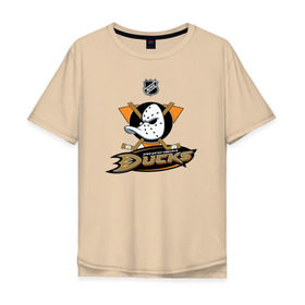 Мужская футболка хлопок Oversize с принтом Anaheim Ducks (Black) , 100% хлопок | свободный крой, круглый ворот, “спинка” длиннее передней части | anaheim ducks | nhl | спорт | хоккей
