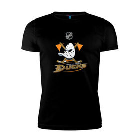 Мужская футболка премиум с принтом Anaheim Ducks (Black) , 92% хлопок, 8% лайкра | приталенный силуэт, круглый вырез ворота, длина до линии бедра, короткий рукав | anaheim ducks | nhl | спорт | хоккей