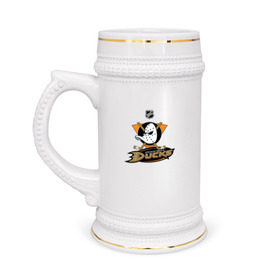 Кружка пивная с принтом Anaheim Ducks (Black) ,  керамика (Материал выдерживает высокую температуру, стоит избегать резкого перепада температур) |  объем 630 мл | anaheim ducks | nhl | спорт | хоккей